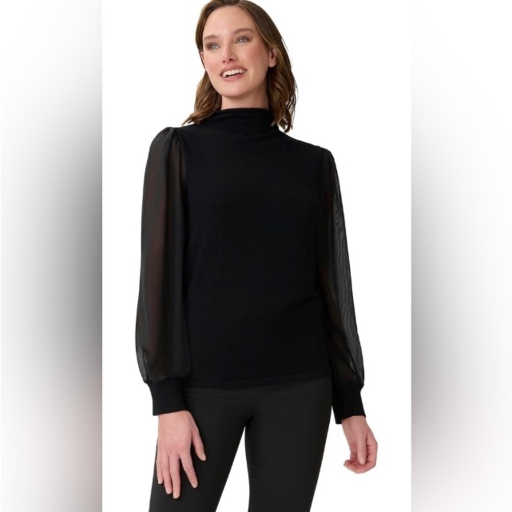 Adrianna Papell NWT Funnel Neck Sweater long sheer sleeves XS workwear office